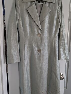 Light Green Metallic Women's Long Spring Coat by Cole Haan
